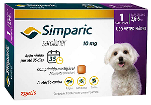ANTIPULGAS SIMPARIC 10MG 2,6 á 5 KG (1 COMPRIMIDO)