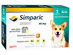 ANTIPULGAS SIMPARIC 40MG 10,1 á 20 KG (1 COMPRIMIDO)
