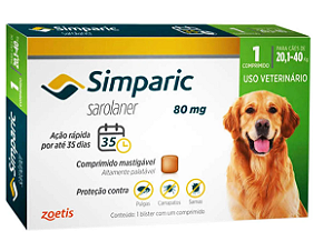 ANTIPULGAS SIMPARIC 80MG 20,1 á 40 KG (1 COMPRIMIDO)