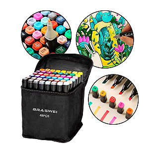 Canetinhas Coloridas Marca Texto Ponta Dupla [48 Cores]