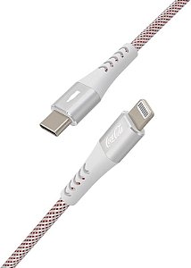 Cabo Apple Iwill Coca-Cola Elite Lightning to USB-C MFI 1,2m Branco e Vermelho