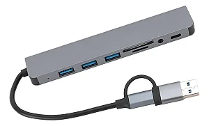 Hub USB-C / USB 8 em 1 - 1 USB 3.0 - 3 USB 2.0 - USB-C - Cartão de memória -  Audio