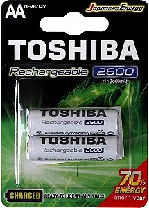 Pilha Recarregável AA c/ 2 Toshiba 2600mAh
