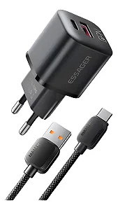 Carregador de parede Essager 20w USB+ USB-C Gan c/ cabo USB-C
