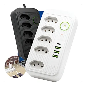 Filtro de Linha 5 Tomadas + 3 USB-A + 1 USB-C PD