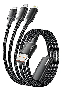 Cabo USB 3 em 1 (Lightning USB-C Micro USB) Essager 60w 1.2m