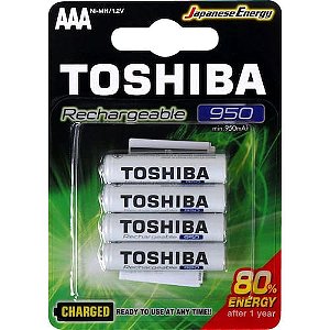 Pilha Recarregavel AAA c/ 4 Toshiba 950mAh