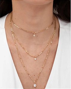 Colar Triplo Cristal Ouro