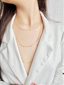 Colar Triplo de Micro Esferas- Ouro 18k