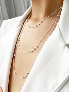 Colar Triplo com Micro Esferas- Prata 925