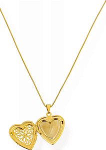 Colar Relicário de Coração Detalhado- Folhado a Ouro 18K