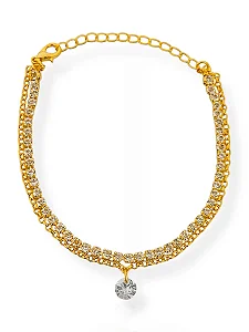 Pulseira Duplo Com Cordão Cravejado Com Ponto de Luz - Folhada a Ouro