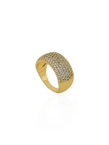 Anel Cravejado com Microzircônias- Folhado Ouro 18K