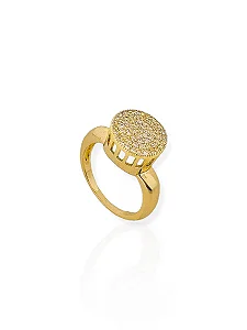 Anel Círculo Cravejado-Folhado Ouro 18K