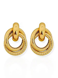 Argola Trançada Texturizada M-Folhada Ouro 18K