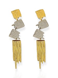Brinco Alongado Duo Color- Folhado Ouro 18k/ Prata 925