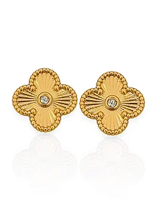 Brinco Trevo Ouro-Folhado Ouro 18k