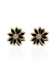 Brinco Flor de Cristal- Folhado Ouro 18K