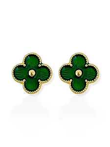 Brinco Resinado Trevo-Folhado Ouro 18K