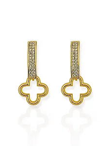Brinco Trevo Vazado Cravejado -Folhado a Ouro 18k
