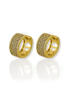 Argola Cravejada- Folhada Ouro 18K