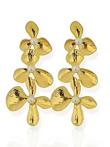 Brinco Flor Tripla- Folhado Ouro 18K