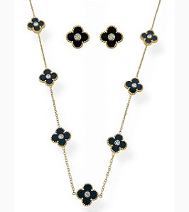 Conjunto Trevo com Ponto de Luz- Folhado a Ouro- AÇO INOXIDÁVEL