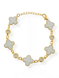 Pulseira Trevo Resinada off white- Folhada Ouro 18K