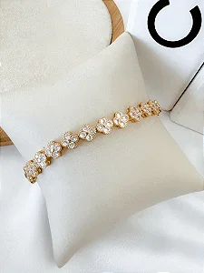 Pulseira Trevo Cravejado na Zircônia- Folhado a Ouro 18K