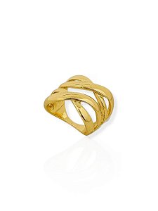 Anel Diná- Folhado Ouro 18k