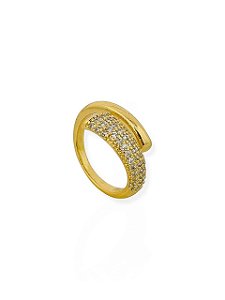 Anel Tifany Cravejado- Folhado a Ouro 18K
