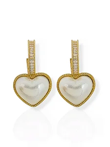 Brinco Coração Perolado Com Navete- Folhado Ouro 18K