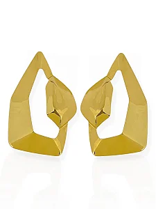 Brinco Placa Orgânica Vazada- Folhado Ouro 18K