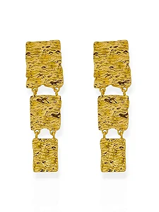 Brinco Mix Placas Marteladas- Folhado Ouro 18K