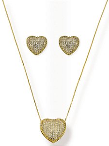 Conjunto Coração Cravejado Luz Serena- Folhado Ouro 18K