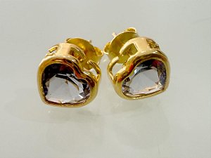 Brinco Coração Zircônia Ametista- Banhado Ouro 18K