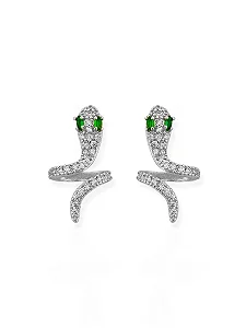 Brinco Serpente com Zircônia -Folhado Prata 925