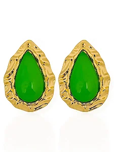 Brinco Gota Resinada Verde Maximalista