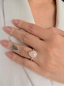 Anel Gota Zircônia Cravejada