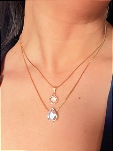 Colar Duplo Zircônia Esfera e Gota