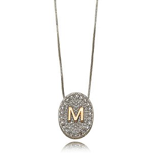 Colar Letra Diamante Micro Zircônia Bicolor (M)