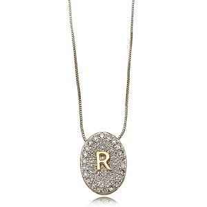Colar Letra Diamante Micro Zircônia Bicolor (R)