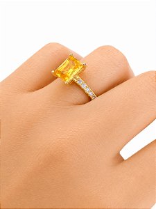 Solitário Citrino Zirconia Retângular