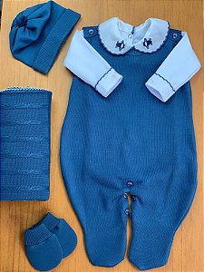 Saída maternidade masculina azul marinho macacão sem manga