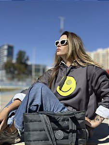 Moletom Smiley Bio Face Oversized - Cinza