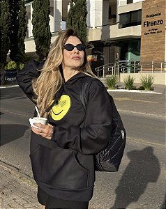 Moletom Smiley Bio Face Oversized - Preto