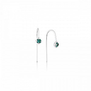 Brinco de Prata 925 Legítima Fio Ponto de Luz Esmeralda Esbelta Prata