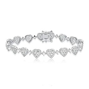 Pulseira Brilhante Corações Cravejados Riviera Luxo Prata 925 Brilliance