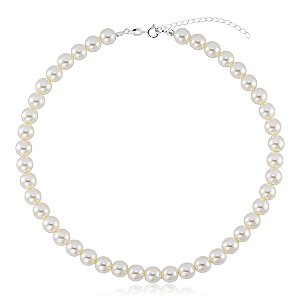 Choker de Pérolas 8mm Sintética em Prata 925 35cm Glow Pearl