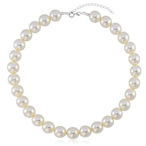 Choker de Pérolas 12mm Sintética Maxi em Prata 925 35cm Glow Pearl